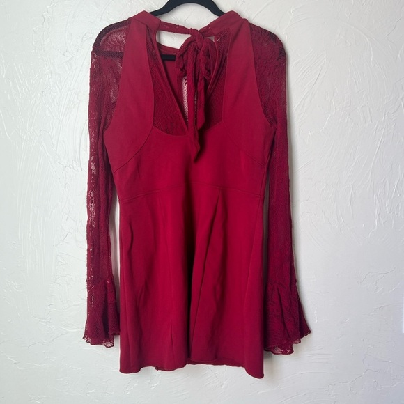 Free People It’s Now or Never Wine Red Lace bodycon dress size L - Picture 8 of 8
